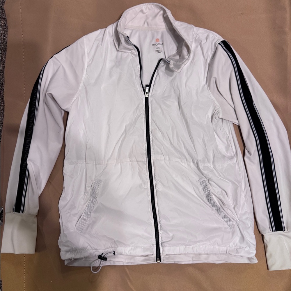 Tangerine White Windbreaker with Black Stripes